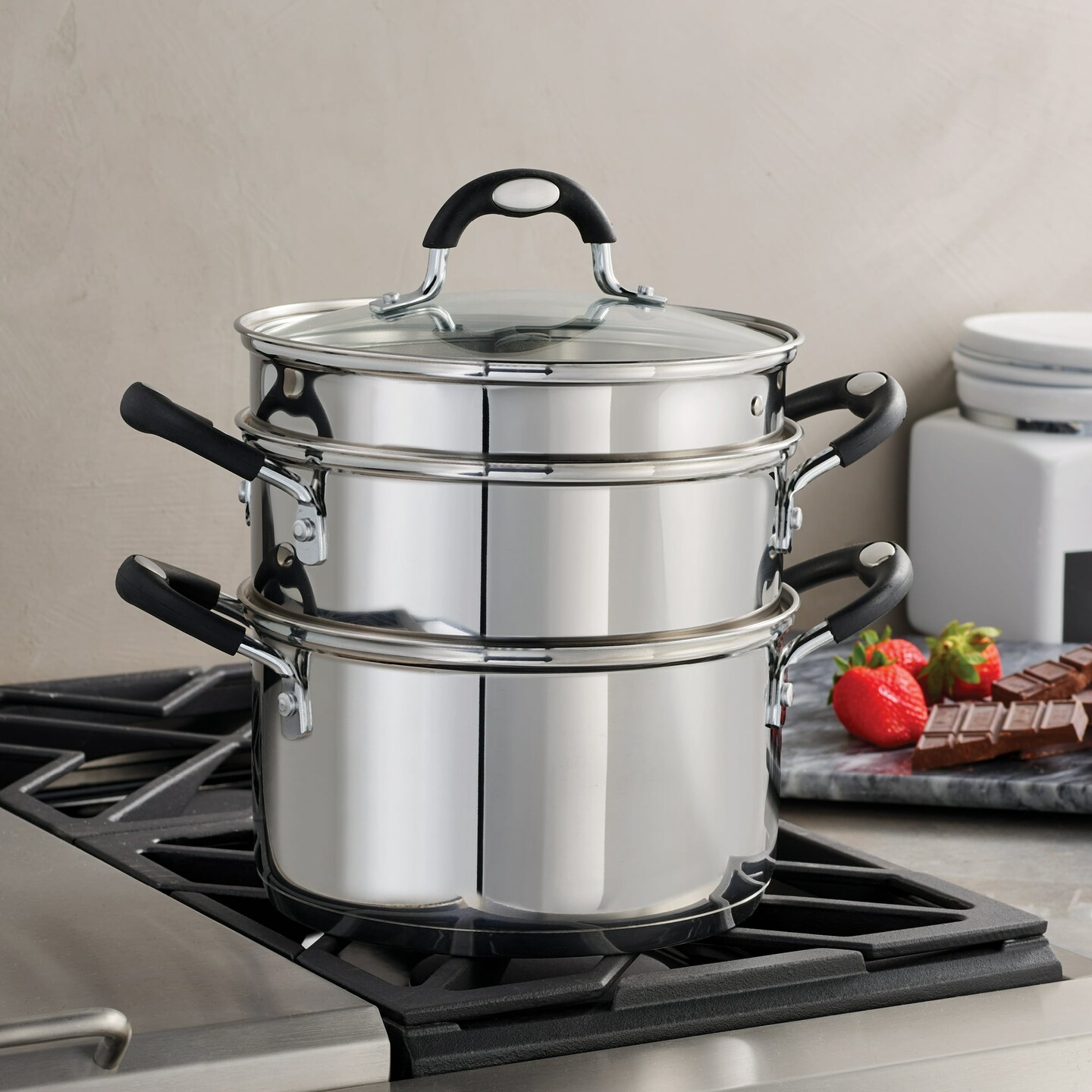 Tramontina Stainless Steel 3 Quart Steamer &#x26; Double-Boiler, 4 Piece