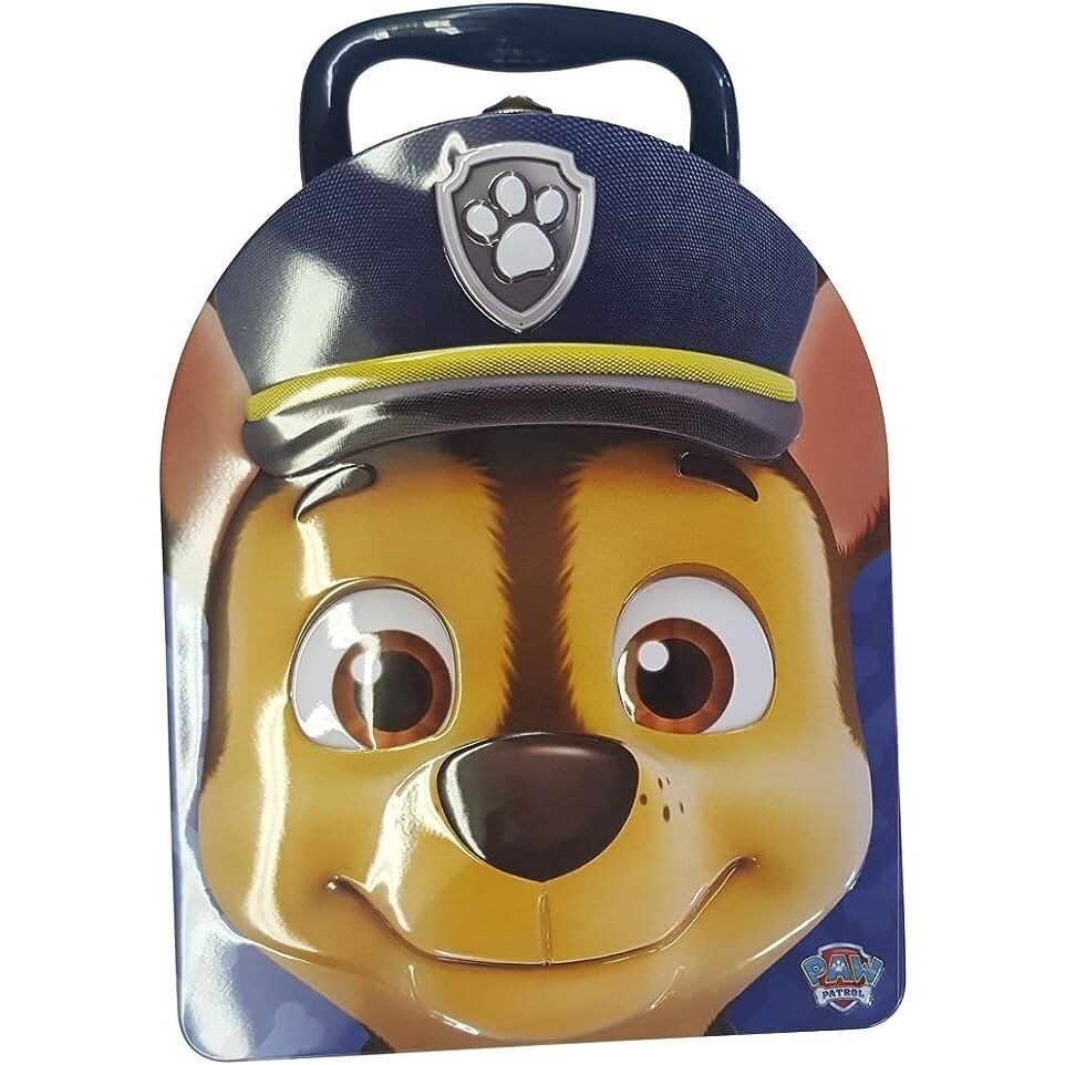 Paw Patrol Chase Tin Stationery Box Metal 7.75&#x22;X6&#x22;X3&#x22; Carrying Handle