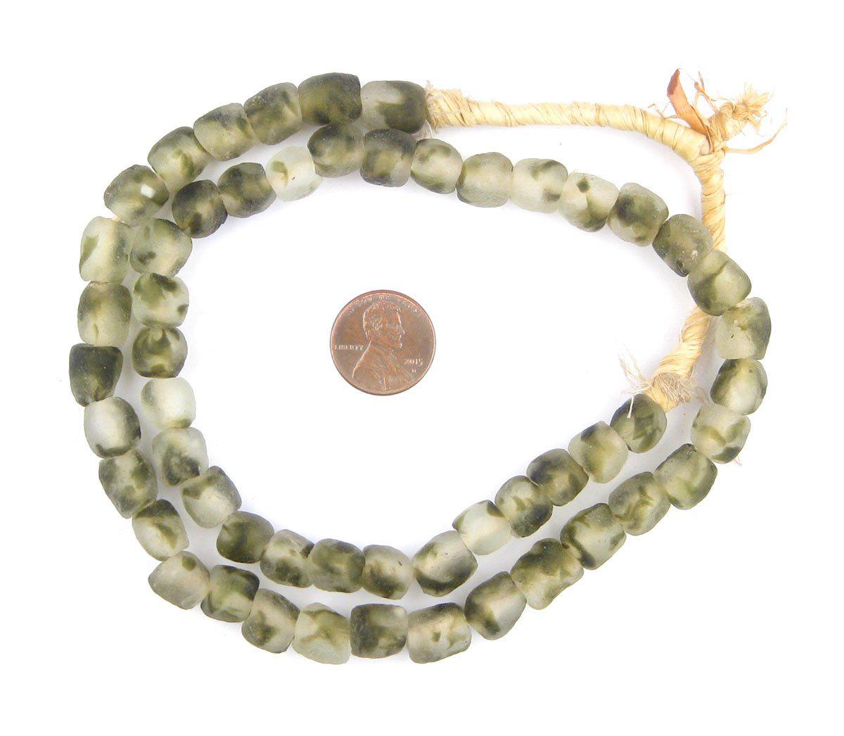 TheBeadChest Green Camouflauge Recycled Glass Beads 11mm Ghana African Sea Glass Round Large Hole 24 Inch Strand Handmade Fair Trade