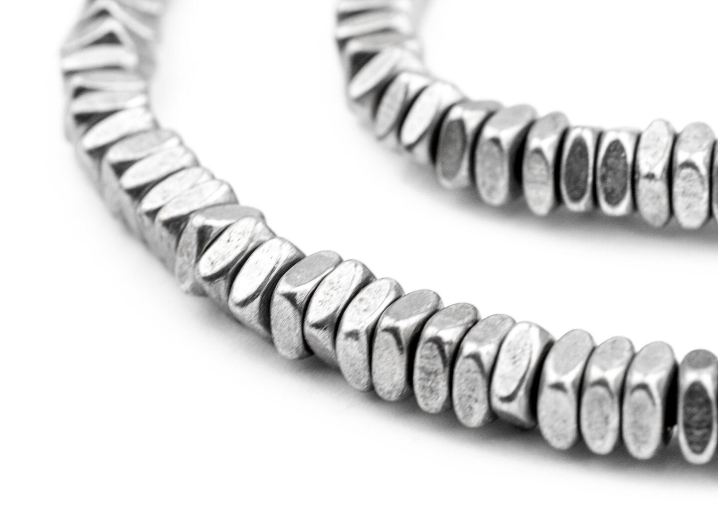 The Bead Chest Faceted Silver Square Beads 4mm White Metal Large Hole 24 Inch Strand