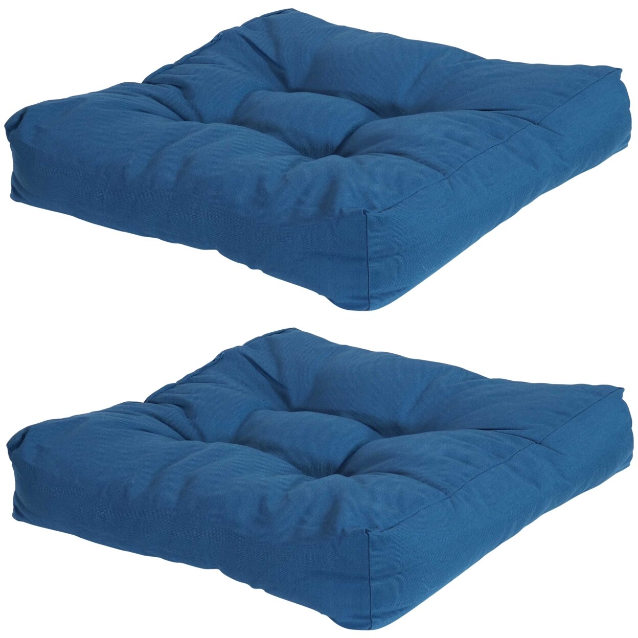 Sunnydaze   Outdoor Square Olefin Tufted Seat Cushions - Blue - Set of 2