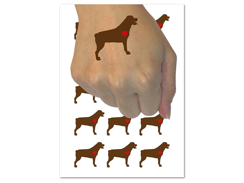 Rottweiler Dog with Heart Temporary Tattoo Water Resistant Fake Body Art Set Collection (1 Sheet)