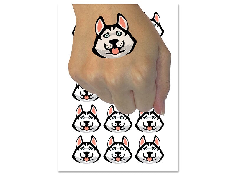 Siberian Husky Dog Face Temporary Tattoo Water Resistant Fake Body Art Set Collection (1 Sheet)