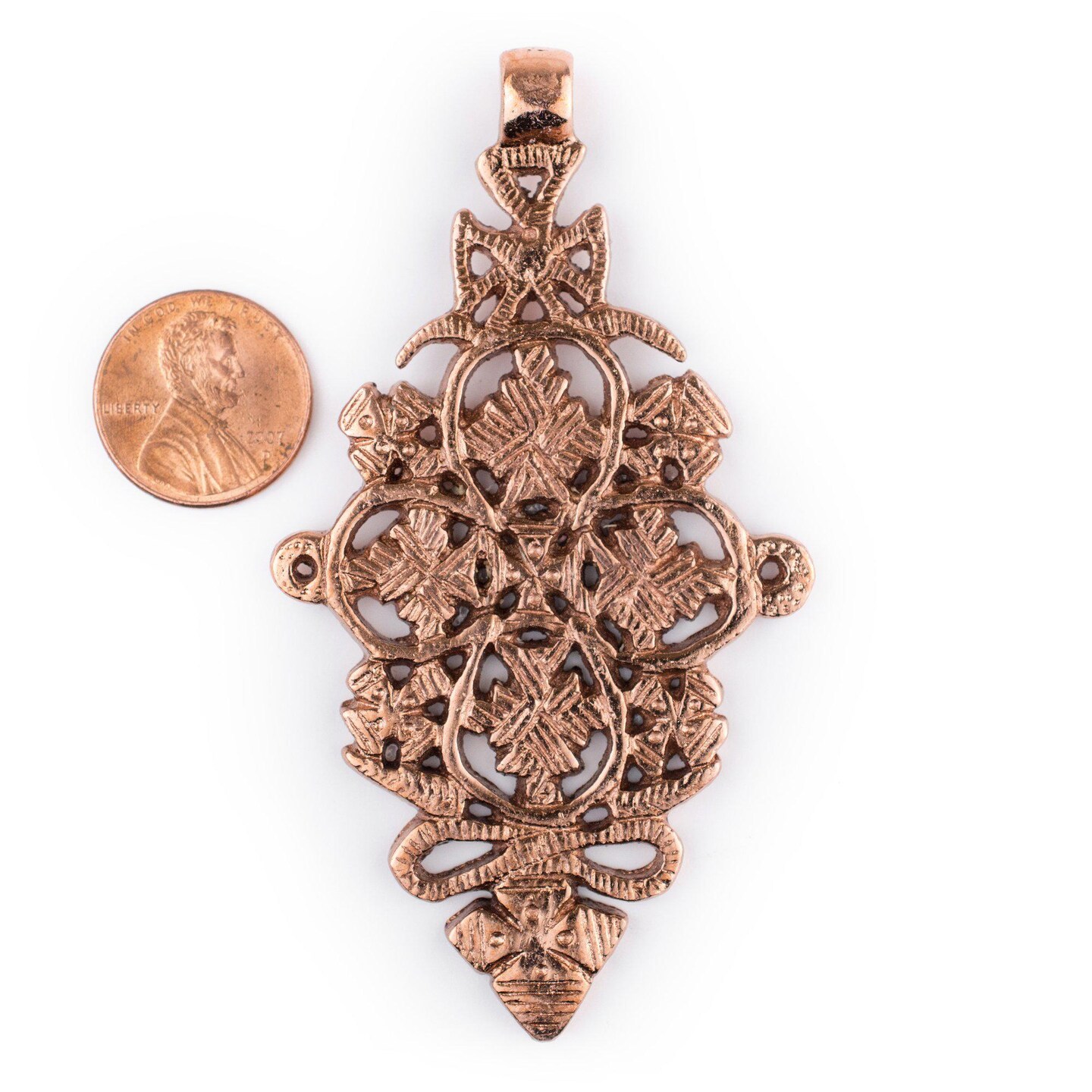 Adama Copper Coptic Cross Pendant (45x85mm): Authentic Ethiopian East African Design for Jewelry & Necklace Making
