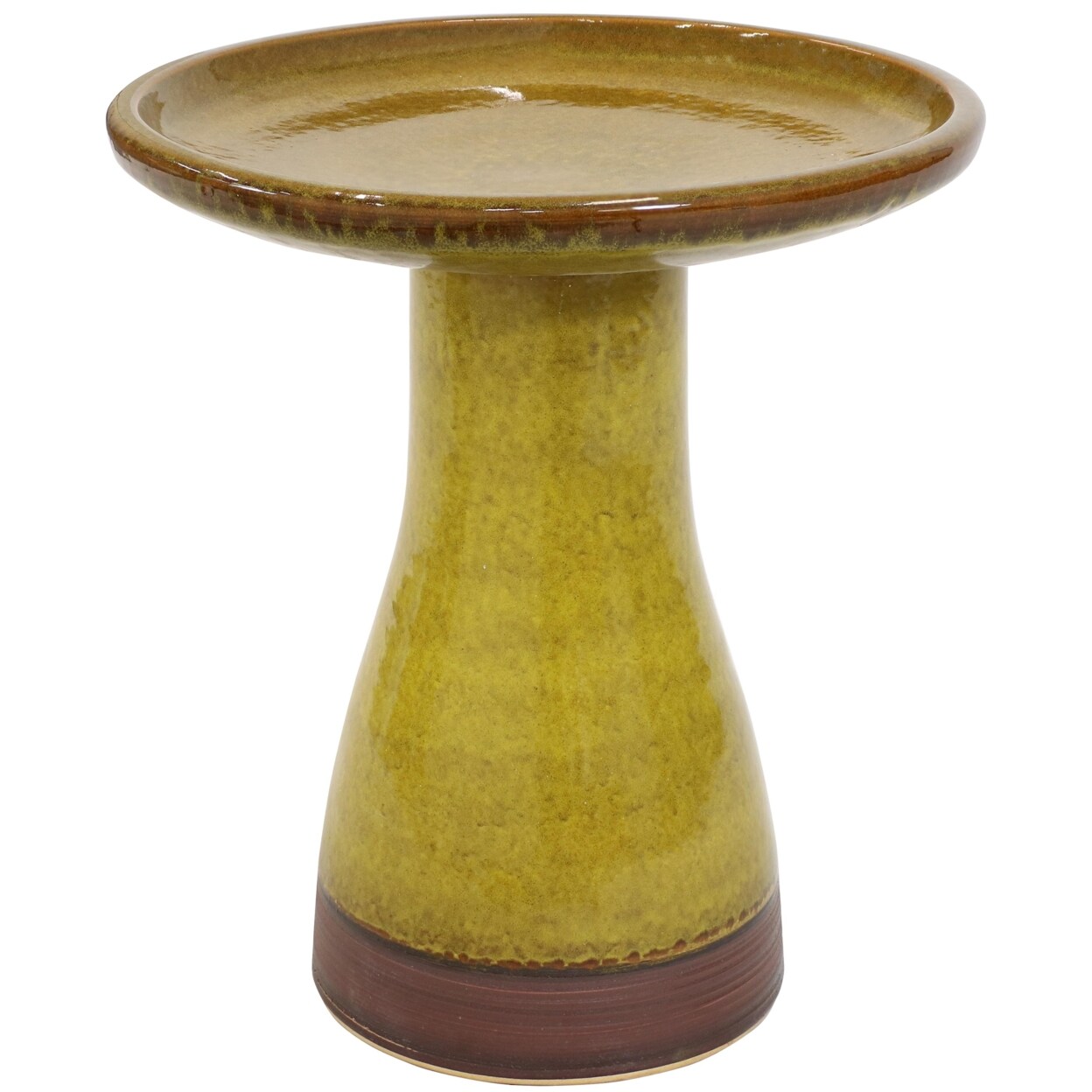 Duo-Tone Glazed Ceramic Bird Bath - 20.5 In - Cognac Yellow By Sunnydaze
