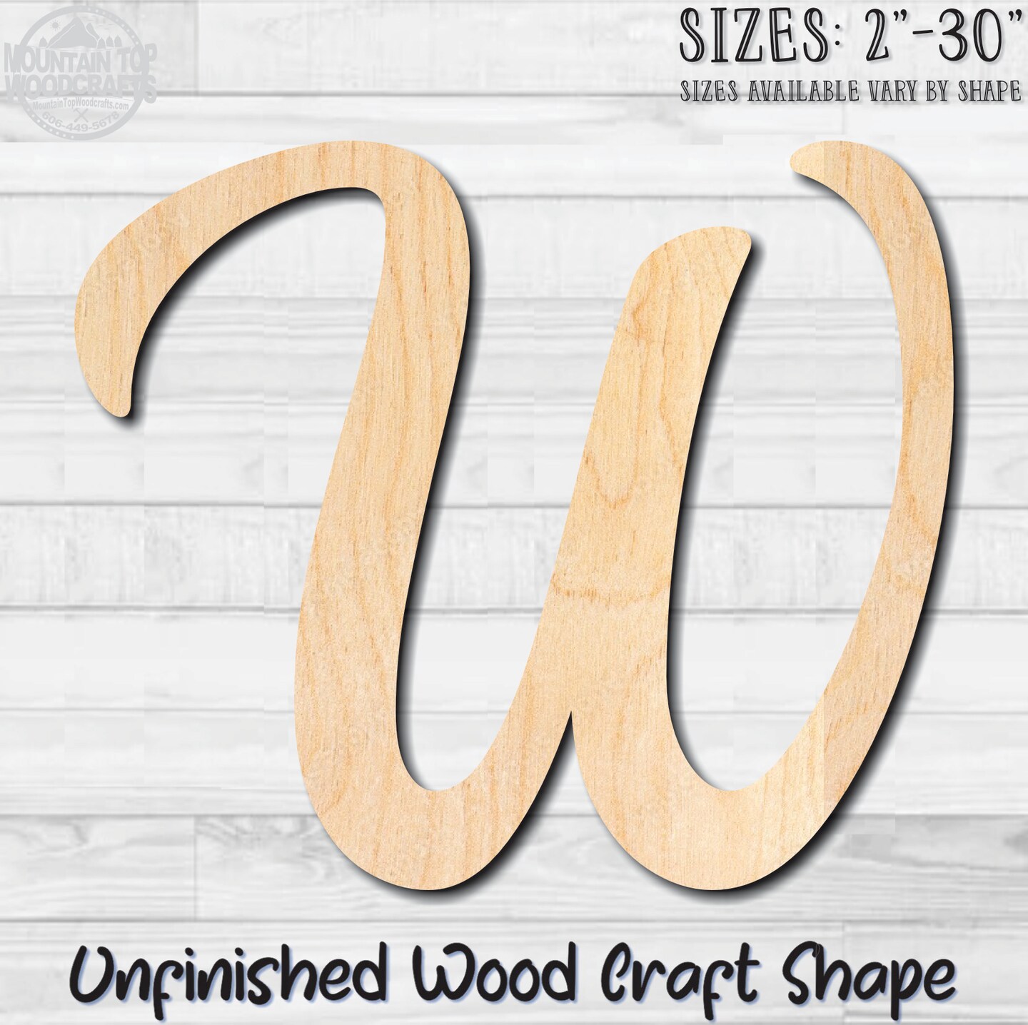 Script Letter W Fancy Unfinished Wood Shape Blank Laser Engraved Cutout ...