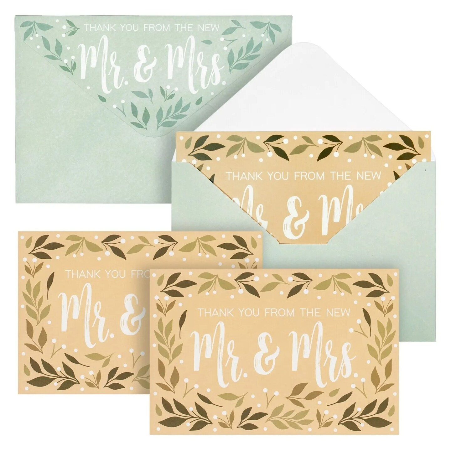 48 Pack New Mr and Mrs Wedding Thank You Cards with Decorative Envelopes, 4x6 In