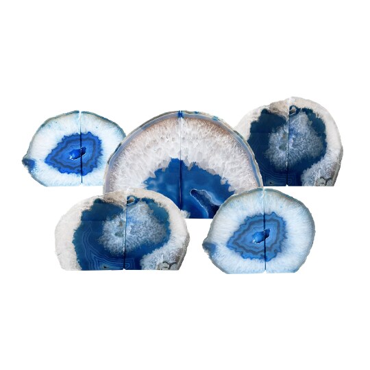 Blue Agate Bookend Pair, Natural Geode Bookend, Healing Crystal Bookend Set, Choose Size, Home Décor, GemMartUSA (BKBU)