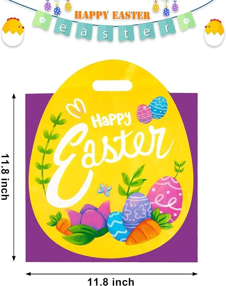 48 Pcs Easter Gift PE Bags 11.8&#x22; x 11.8&#x22;, Egg Shaped PE Easter Gift Goodie