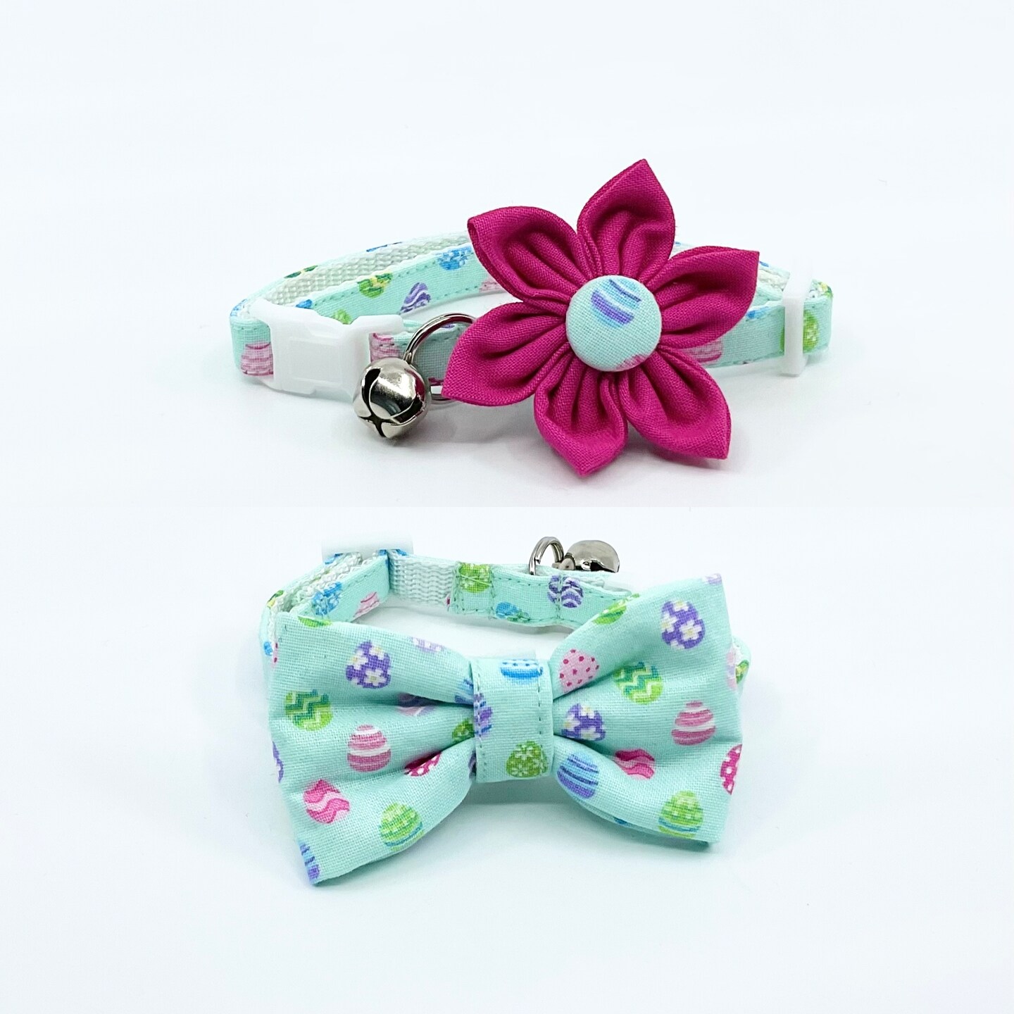 Mint Green Floral Pattern Band Collar Bow Tie