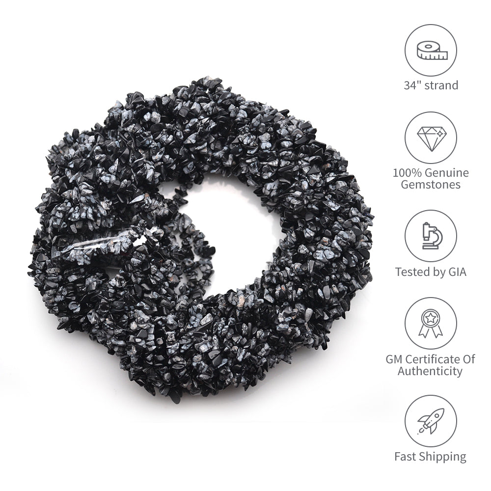 Black Obsidian Chip Beads, 34 Inch, Natural Chip Strands, Drilled Strung Nugget Beads, 3-7mm, Polished, GemMartUSA (CHBO-70001)