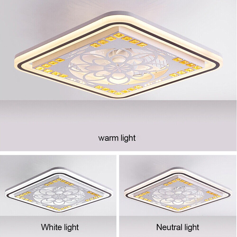 Kitcheniva Modern Dimmable Flush Mount Ceiling Fan Chandelier With Remote