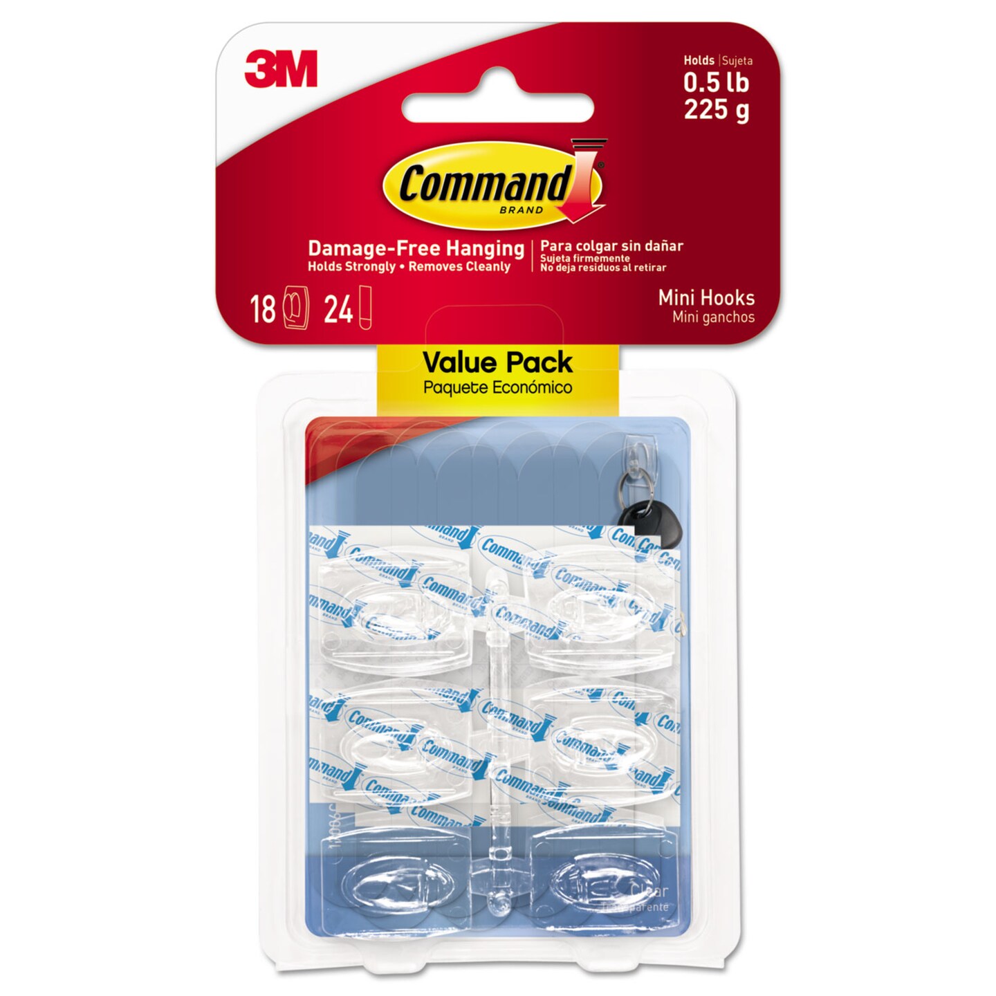 Command Clear Hooks and Strips, Plastic, Mini, 18 Hooks and 24 Strips/Pack