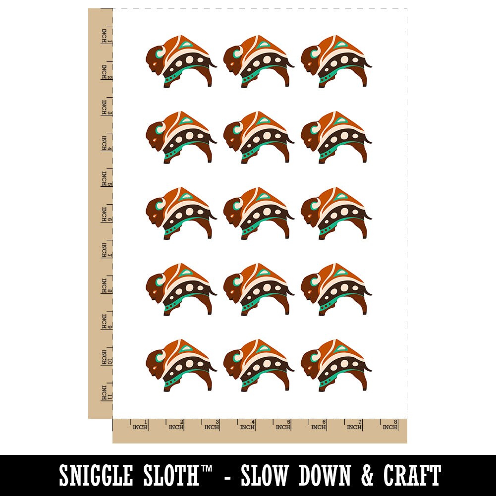 Southwestern Style Tribal Bison Buffalo Temporary Tattoo Water Resistant Fake Body Art Set Collection (1 Sheet)