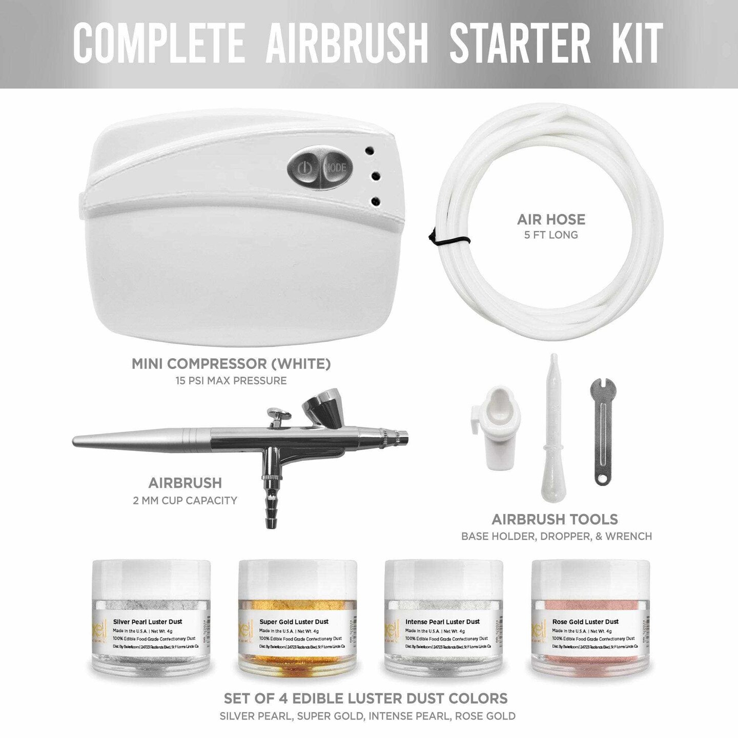 Airbrush Professional Series Bakell Airbrush Gun Kit (White Edition)