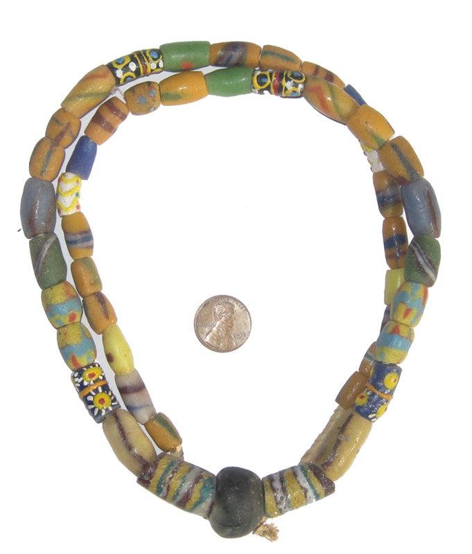 TheBeadChest Extra Fancy Sandcast Powder Glass Bead Medley 14mm Ghana African Multicolor Mixed Large Hole 30 Inch Strand Handmade