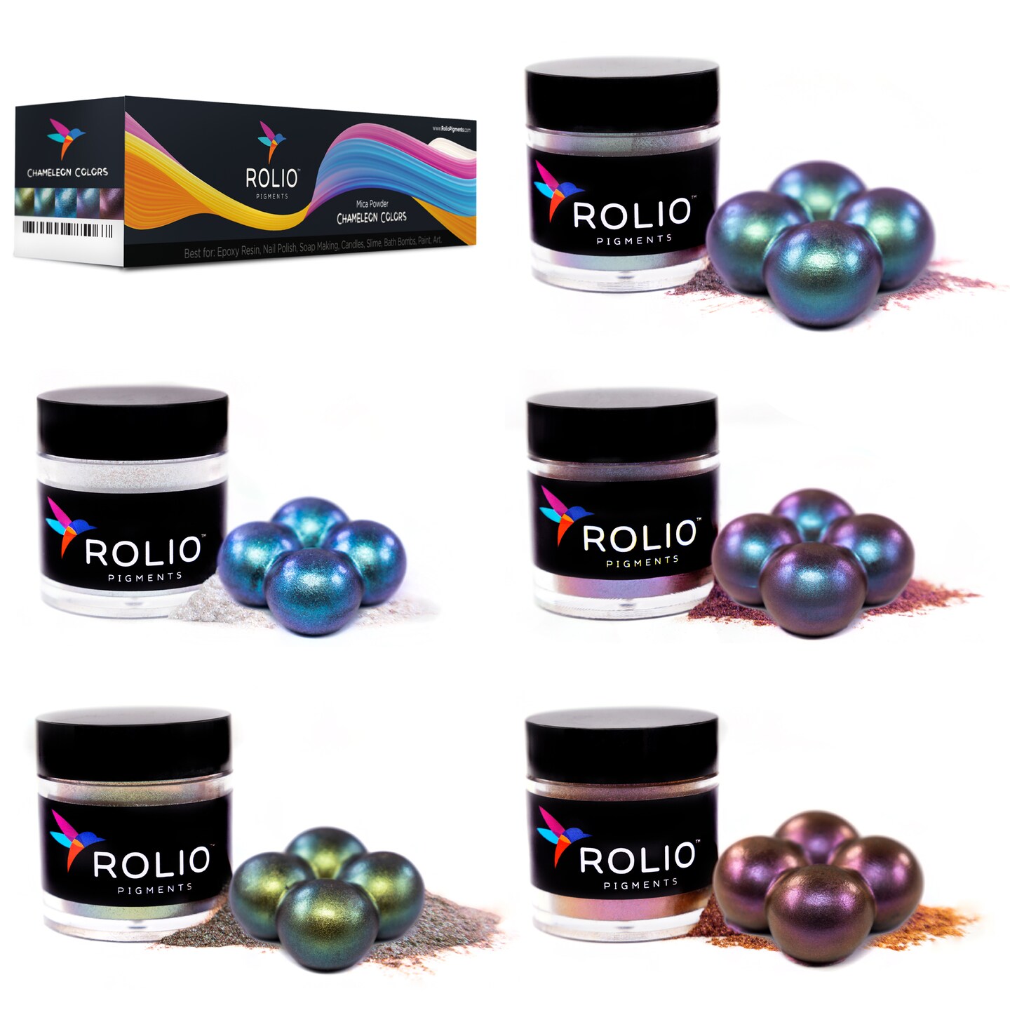 Rolio Chameleon Mica Powder - 5 Color Shift Powder Pigment Set