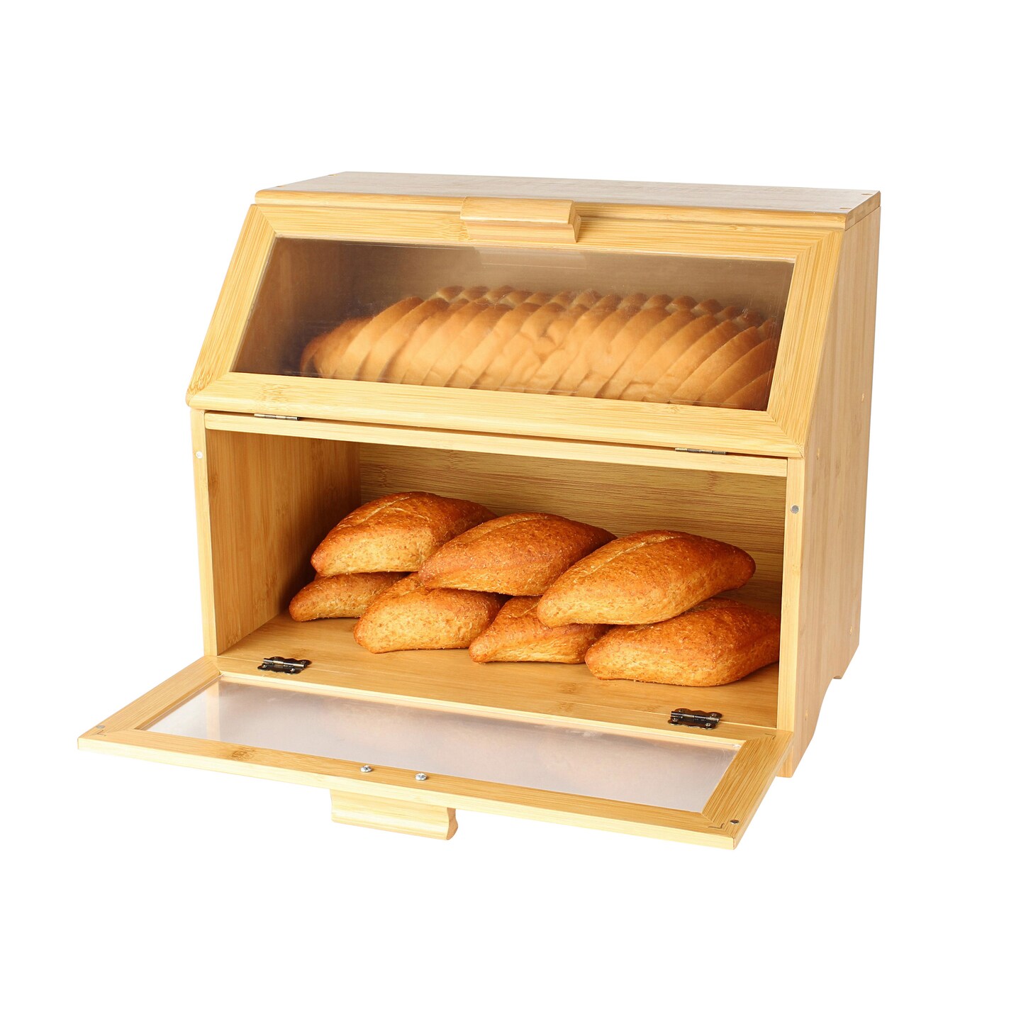 7Penn Double Layer Bamboo Storage Farmhouse Bread Box for Kitchen Countertop