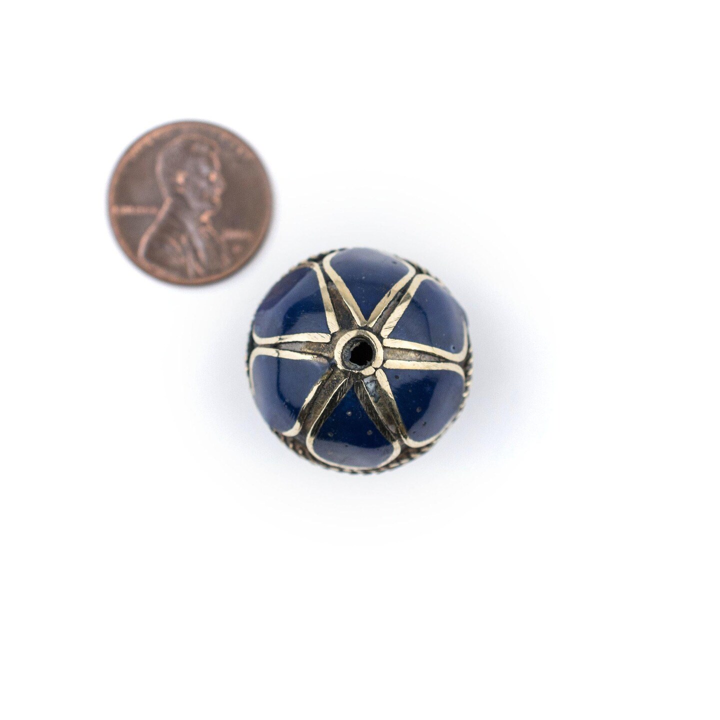 TheBeadChest Lapis-Inlaid Afghan Tribal Silver Bead (25mm): Genuine Inlaid Metal Bead Pendant for DIY Jewelry