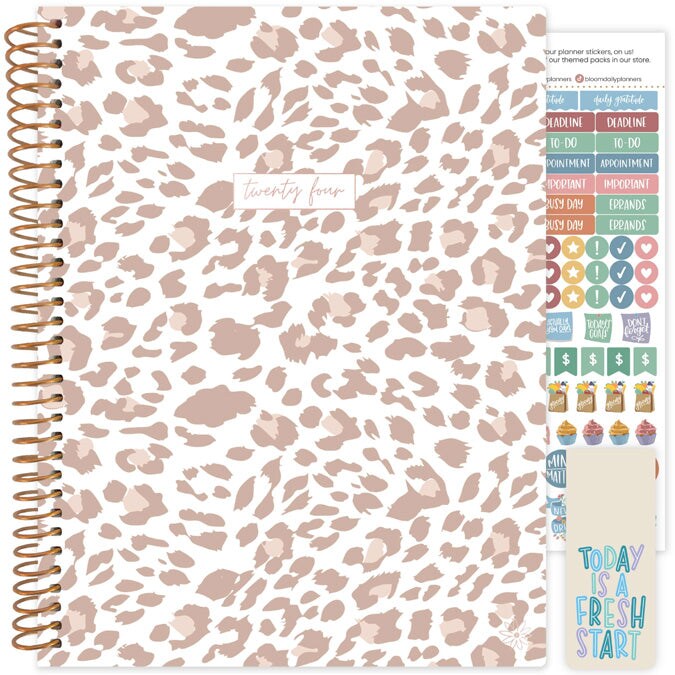 bloom daily planners 2024 Soft Cover Planner, 8.5&#x22; x 11&#x22;, Tan Leopard