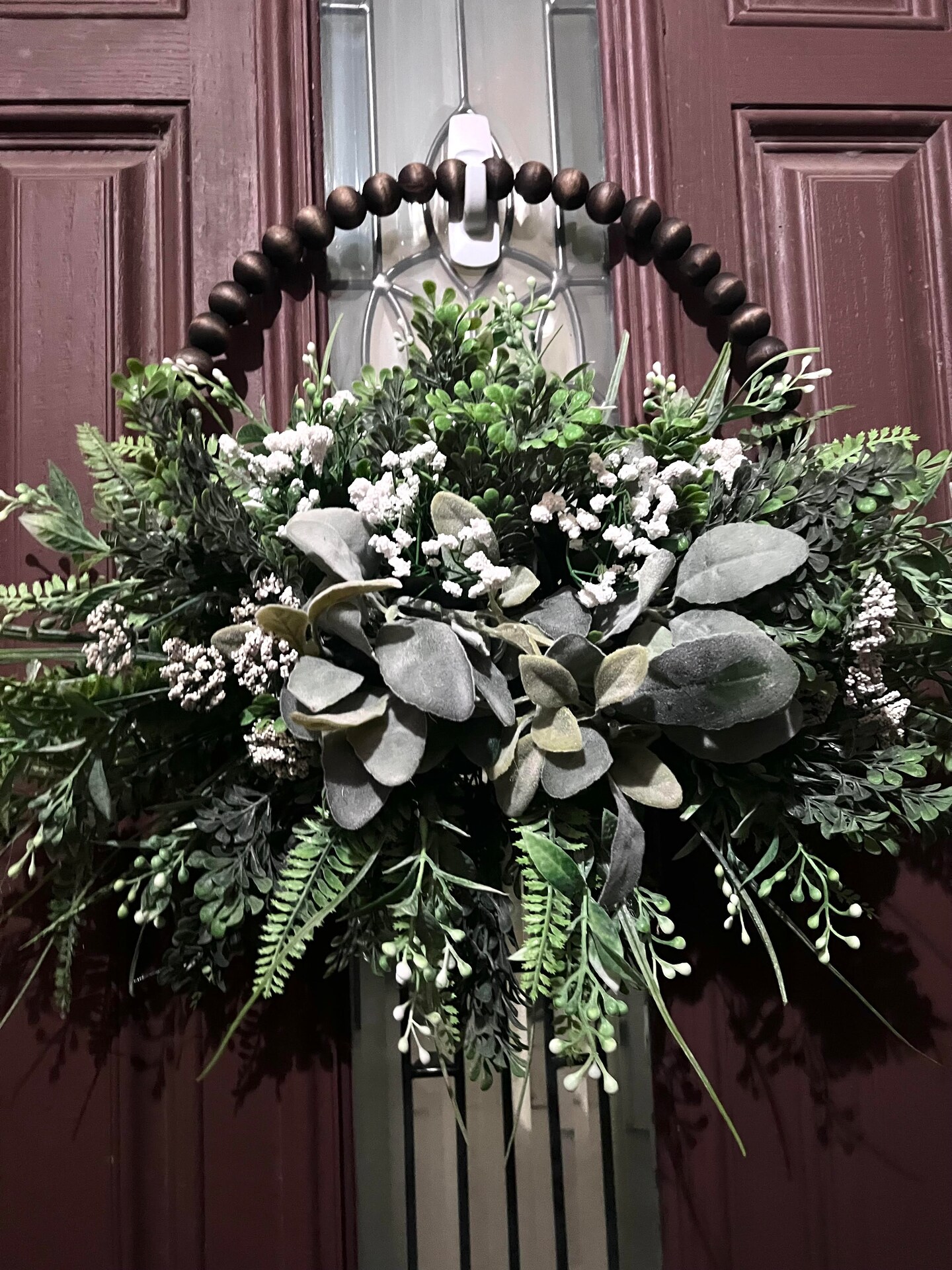 Year Round wreath for front door, wooden beads hoop, Beaded Hoop wreaths, Neutral colors, Farmhouse Style Wreath, Door Hanger, Country house