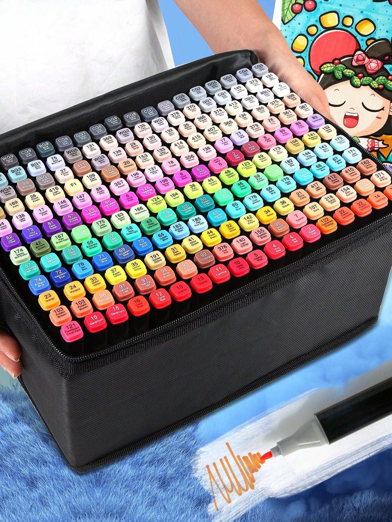 HOTU 100 Kleuren Alcoholmarkers Set Met Draagtas - Twin Markeerstiften Voor Tekening & Graffiti