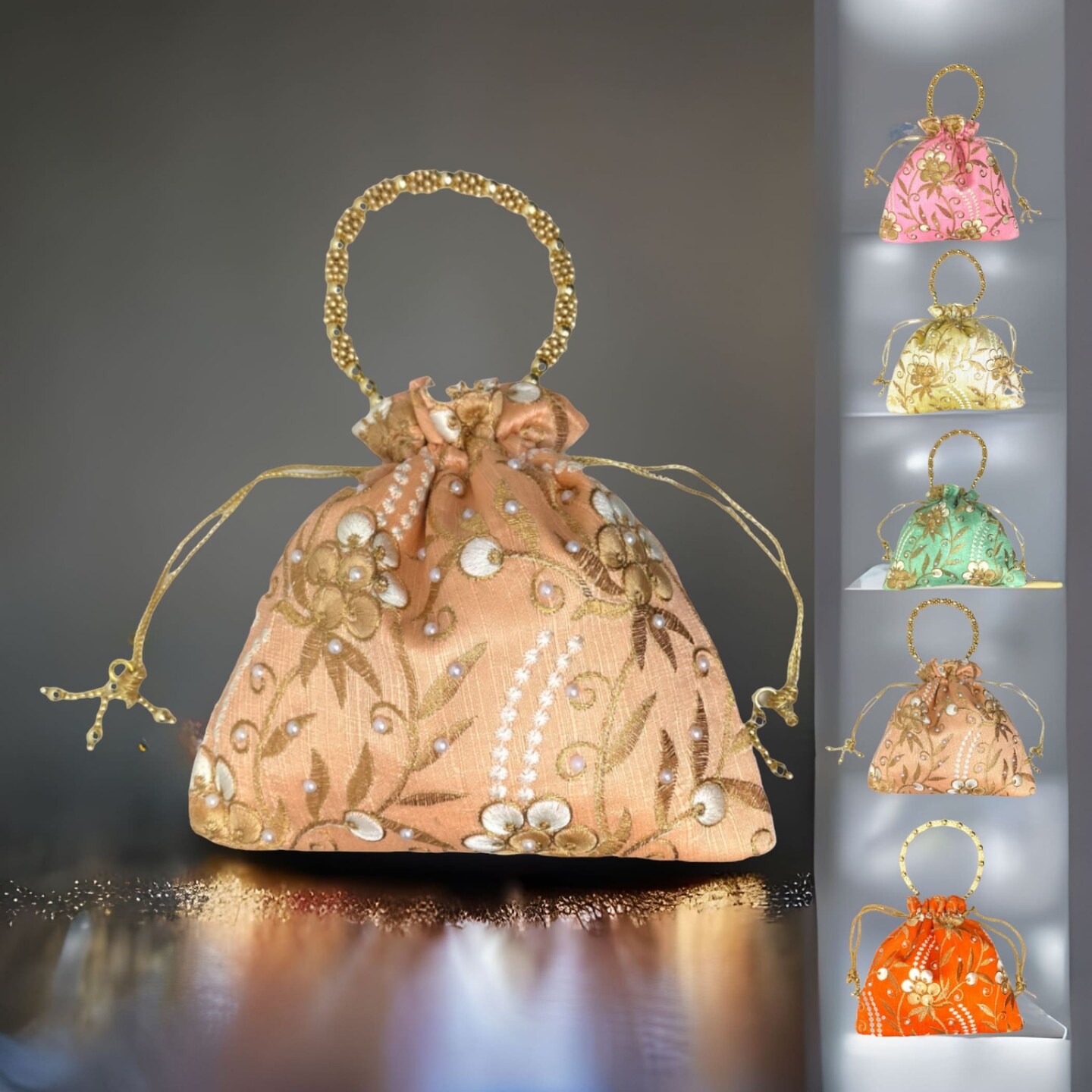 Buy NEEDLEHANDICRAFTS Handcrafted Golden Bridal Potli Bags Online-Golden  Online at Best Prices in India - JioMart.