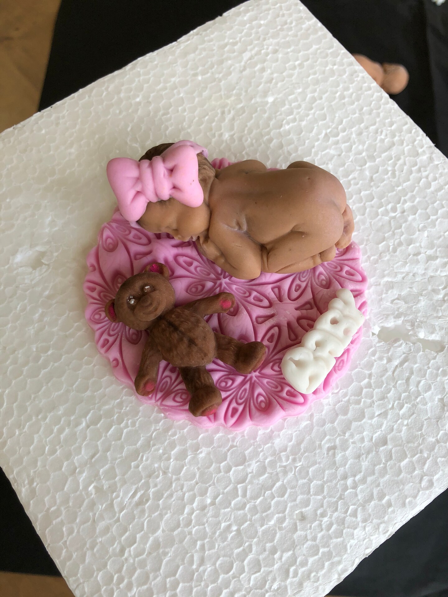 Baby and the bear. 3D, gum paste hand crafted. Fondant cake topper
