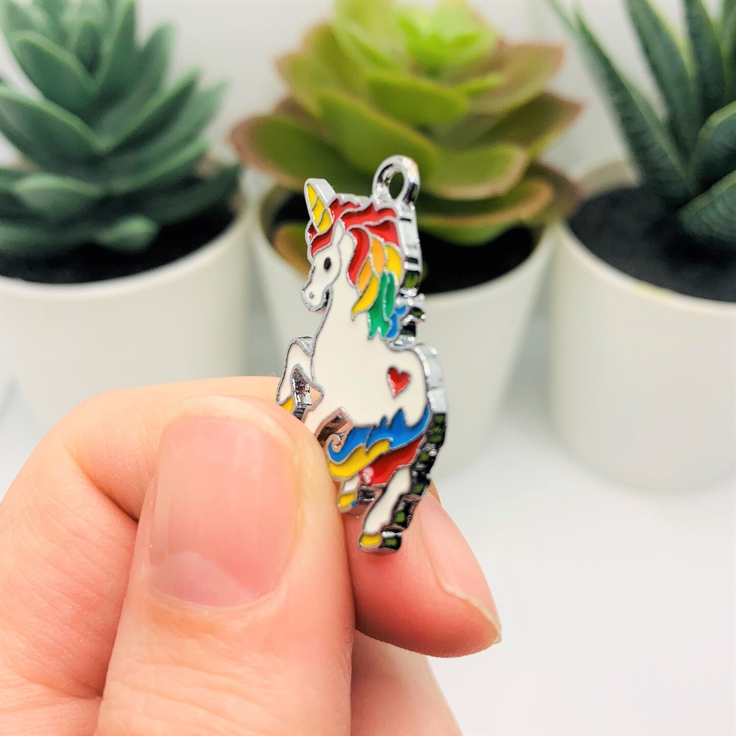 4, 20 or 50 Pieces: White and Rainbow Enamel Unicorn Charms