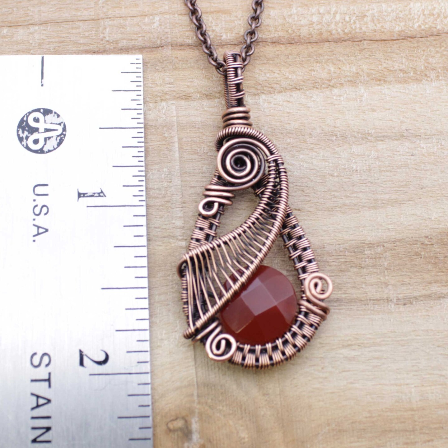 Carnelian Copper Wire Wrapped Genuine Pendant Unisex Reiki Chain necklace 2024 Gift