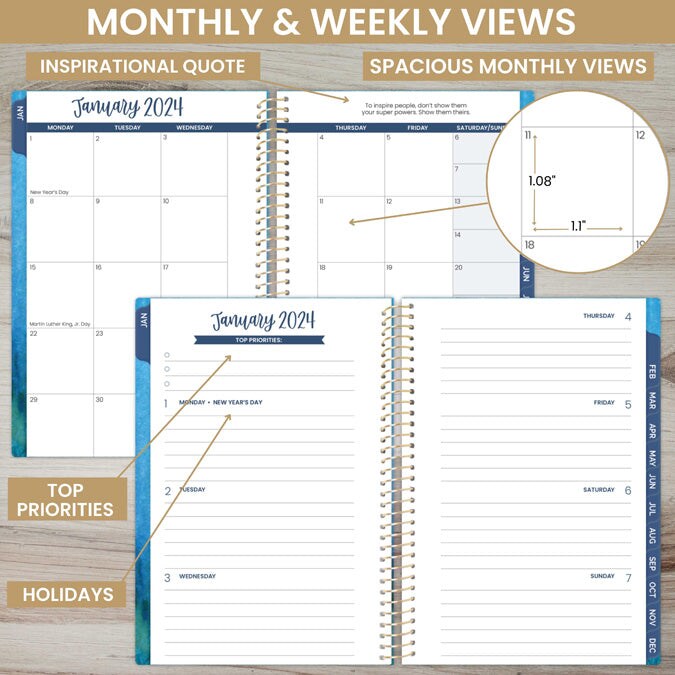 bloom daily planners 2024 Soft Cover Planner, 4" x 6", Blue Kintsugi