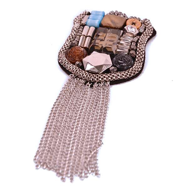 Badge Beaded Brooch with Chains