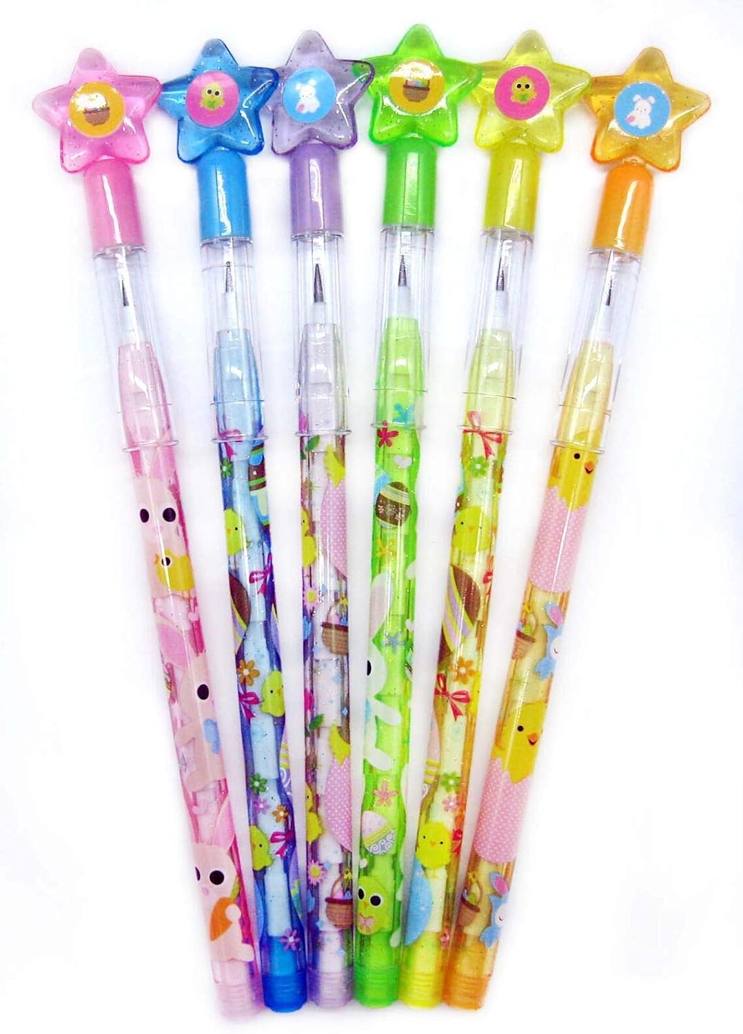 Tiny Mills 24 Pcs Multi Point Stackable Push Pencil Assortment with Eraser, Easter Basket Stuffer