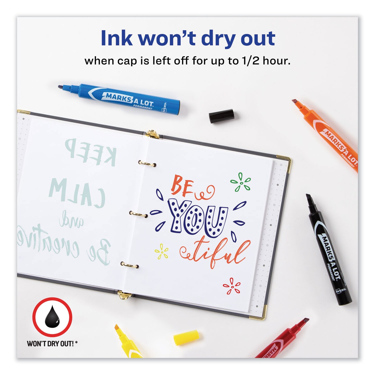 Avery MARKS A LOT Large Desk-Style Permanent Marker, Broad Chisel Tip, Assorted Colors, 12/Set