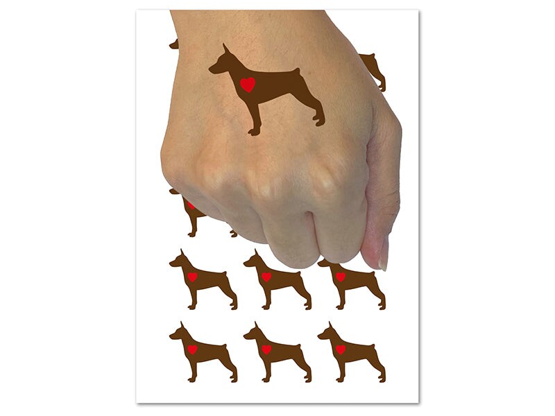 Miniature Pinscher Min Pin Dog with Heart Temporary Tattoo Water Resistant Fake Body Art Set Collection (1 Sheet)