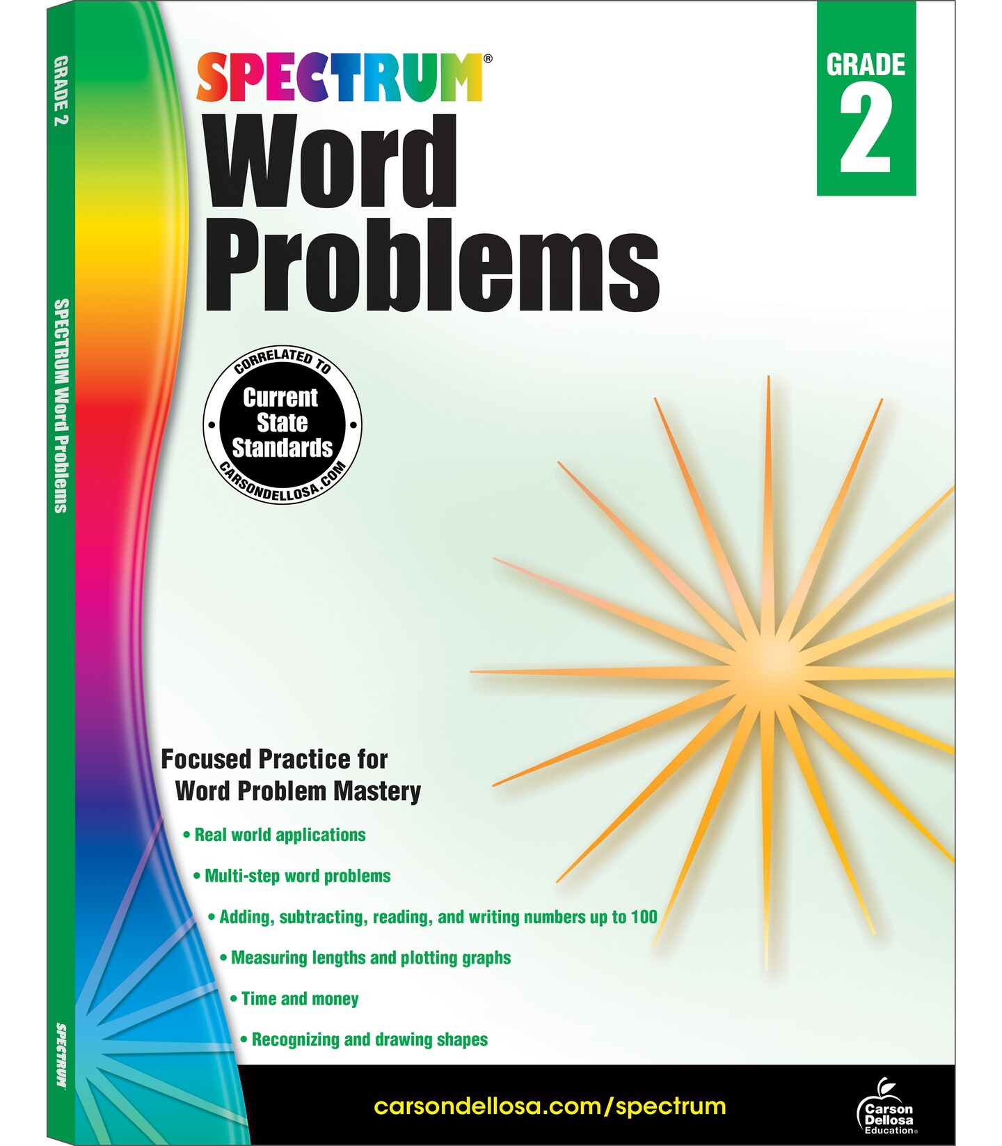 Spectrum Math Word Problems Grade 2, Ages 7 to 8, 2nd Grade Math Word Problems, Addition, Subtraction, Reading, and Writing Numbers to 100, Multi-Step Word Problems, Time, Money - 128 Pages Workbook
