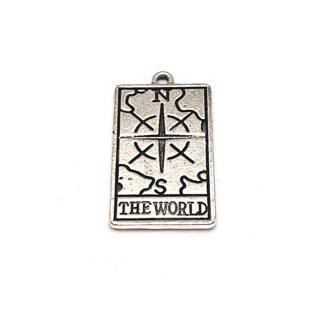 1, 4, 20 or 50 Pieces: The World Silver Tarot Card Fortune Teller Pendant