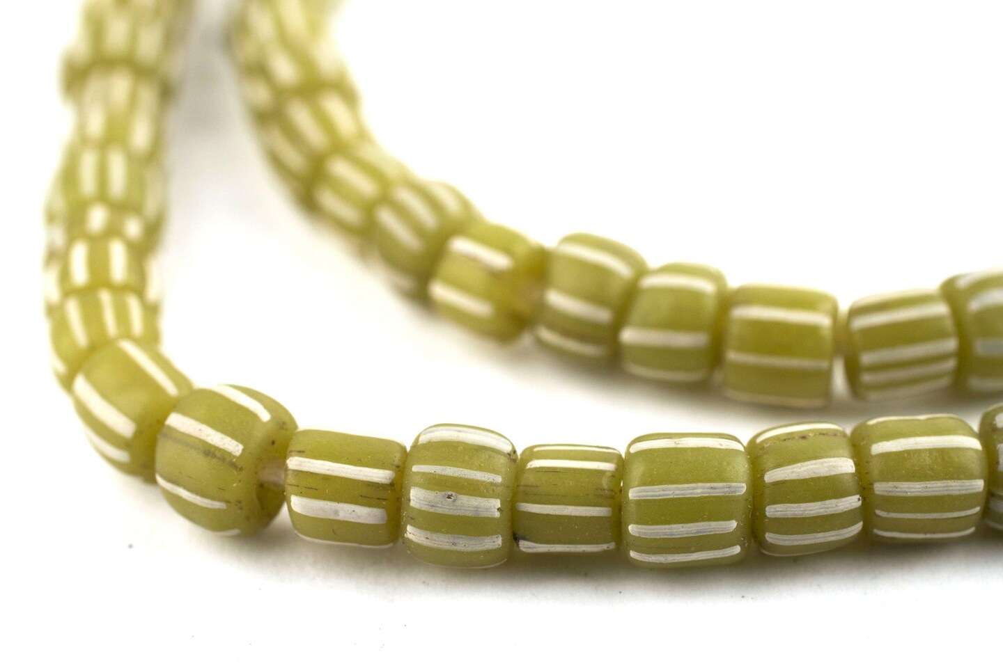 The Bead Chest Java Gooseberry Beads - Full Strand of Striped Glass Beads (Olive Green, 4mm)