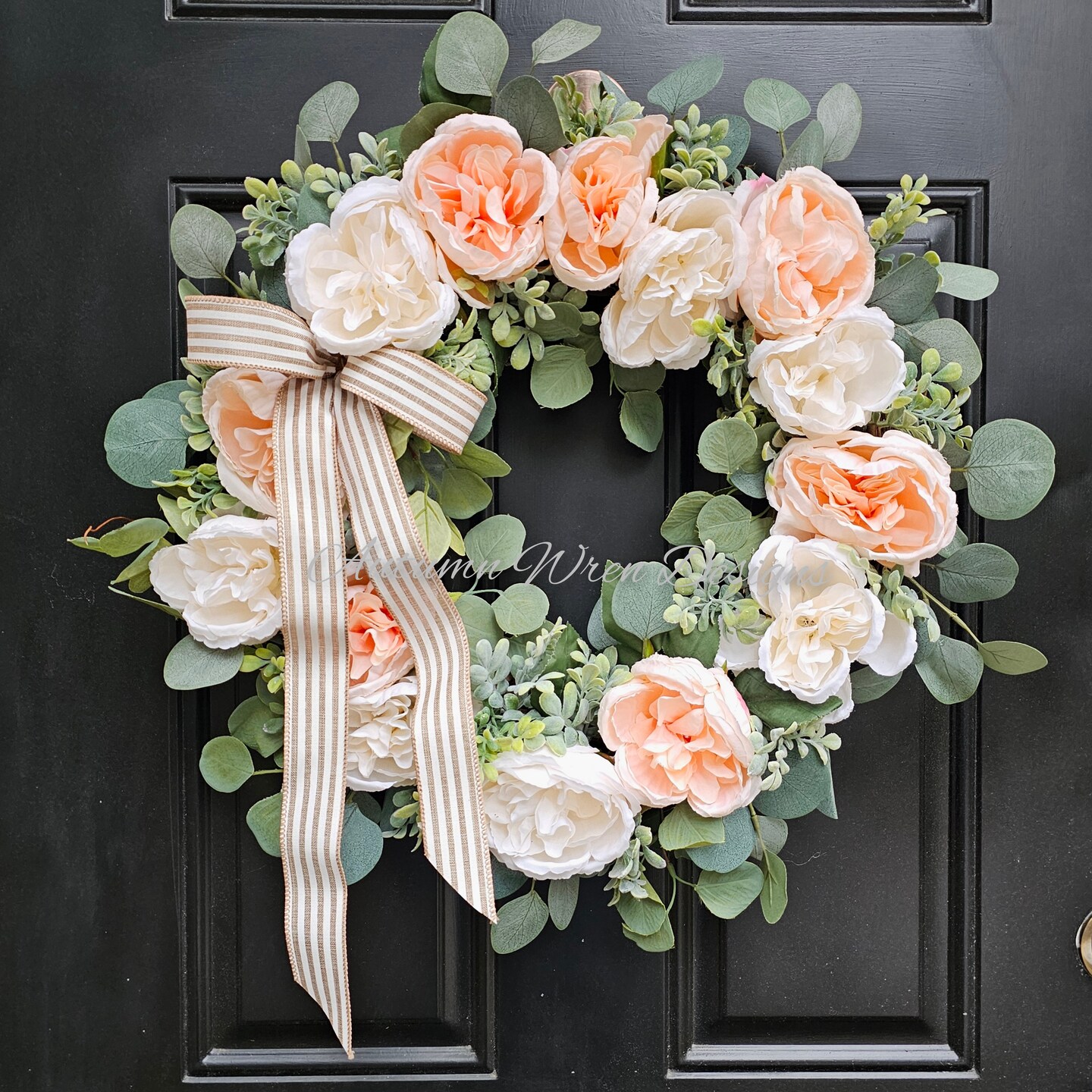 Yellow good Roses with Peach Centers Grapevine Spring Wreath