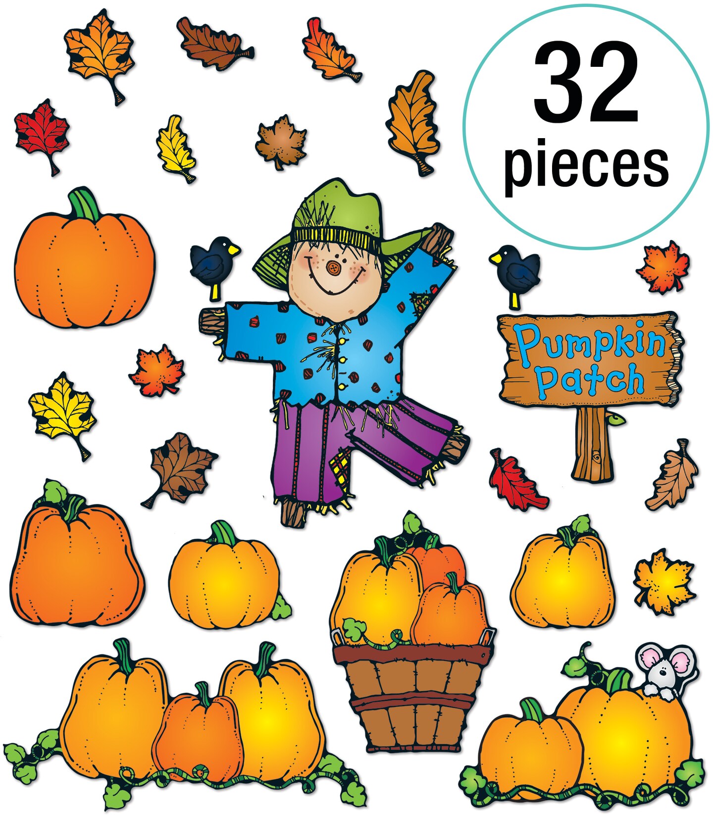 Carson Dellosa 32-Piece Pumpkin Patch Bulletin Board Set, Pumpkins, Scarecrow, Leaves, and Pumpkin Patch Sign Fall Bulletin Board Decorations, Perfect for Fall Classroom D&#xE9;cor