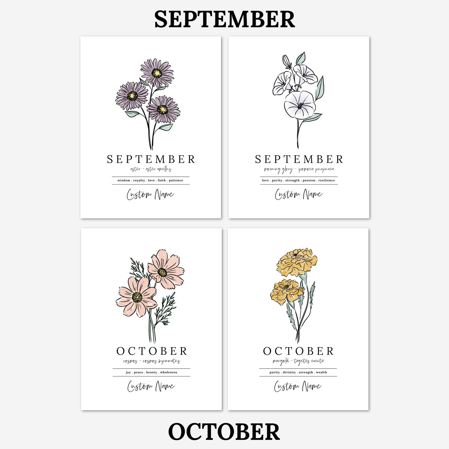 Birth Flower Tattoo with Name Idea