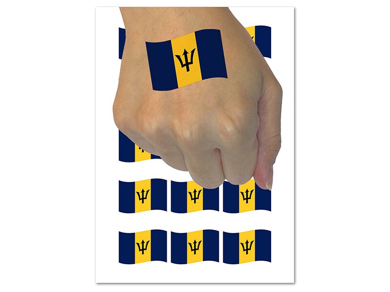 Barbados with Waving Flag Cute Temporary Tattoo Water Resistant Fake Body Art Set Collection (1 Sheet)