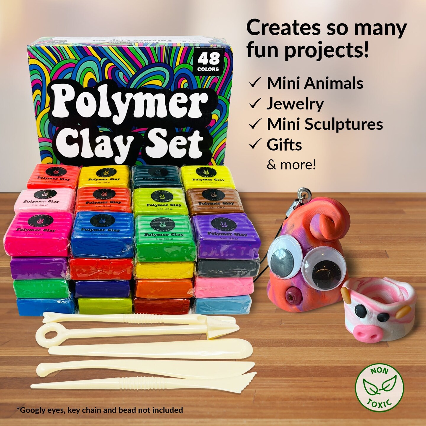 Oven Bake Polymer Clay Set 48 Colors Modeling Clay Sculpting and Starter Bake Clay Kit Baking and Colored Professional Molding Bulk Packs for Making Jewelry, Beads, Earrings, Molds &#x26; More