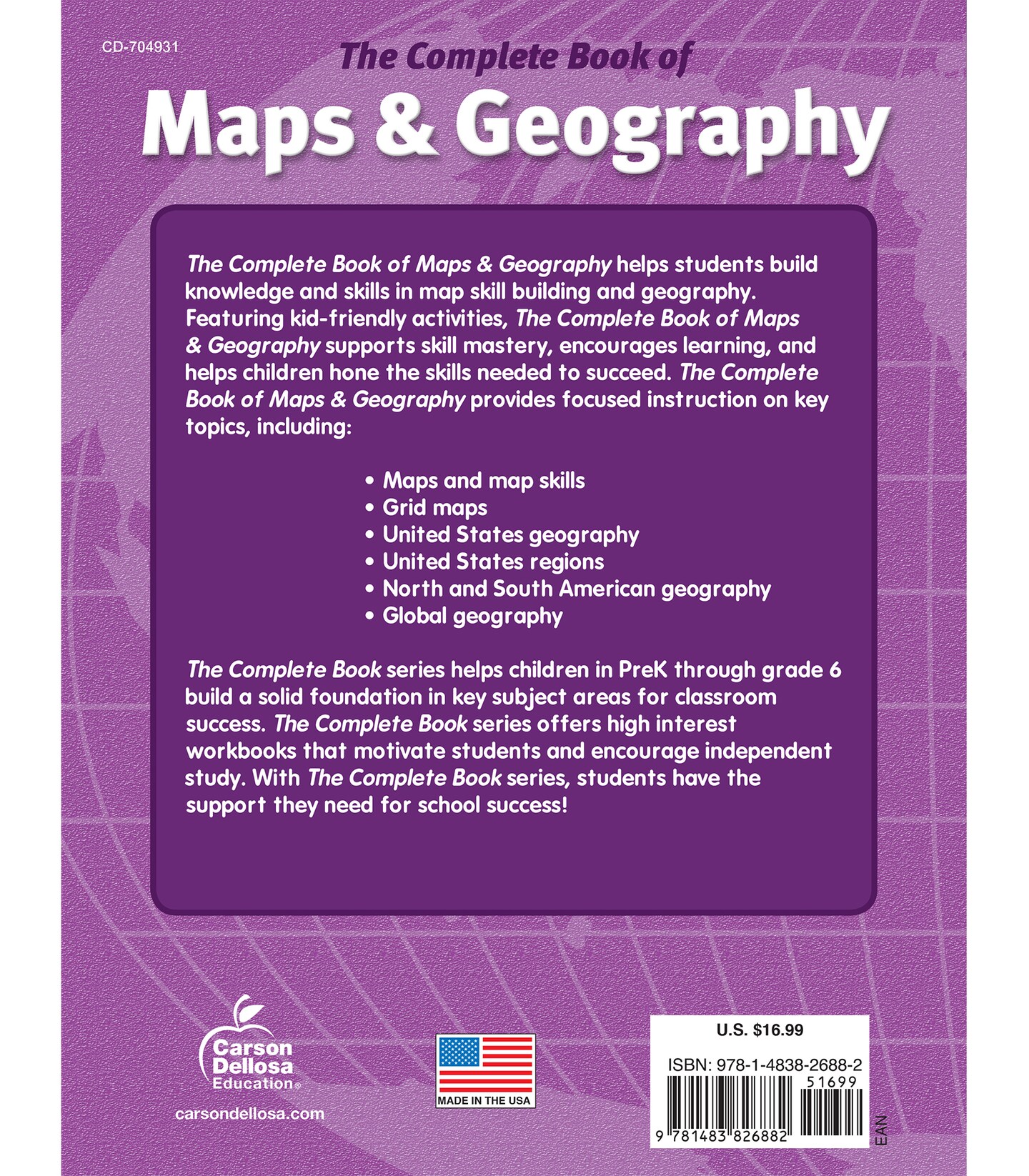 Complete Book of Maps and Geography Workbook, Global Geography for Kids Grades 3-6, United States Geography and Regions, Map Skills, Time Zones, Oceans