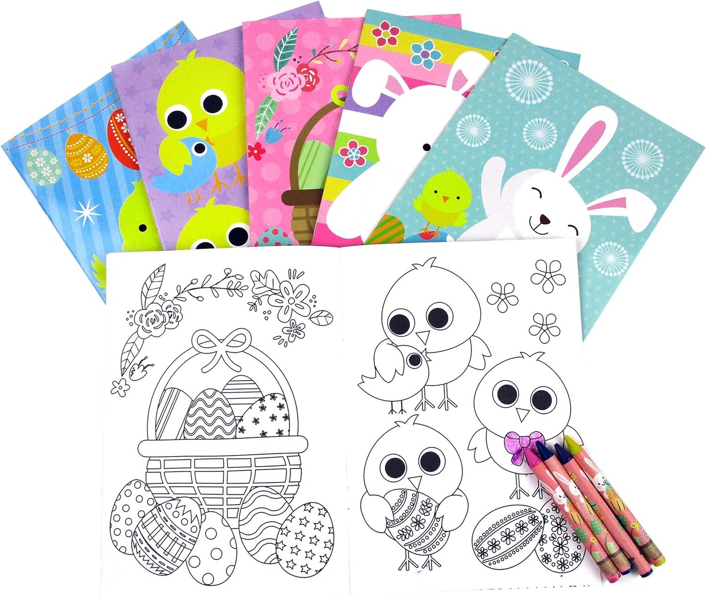 TINYMILLS Easter Coloring Books with Party Favors with 12 Books and 48 Crayons, Easter Basket Stuffer