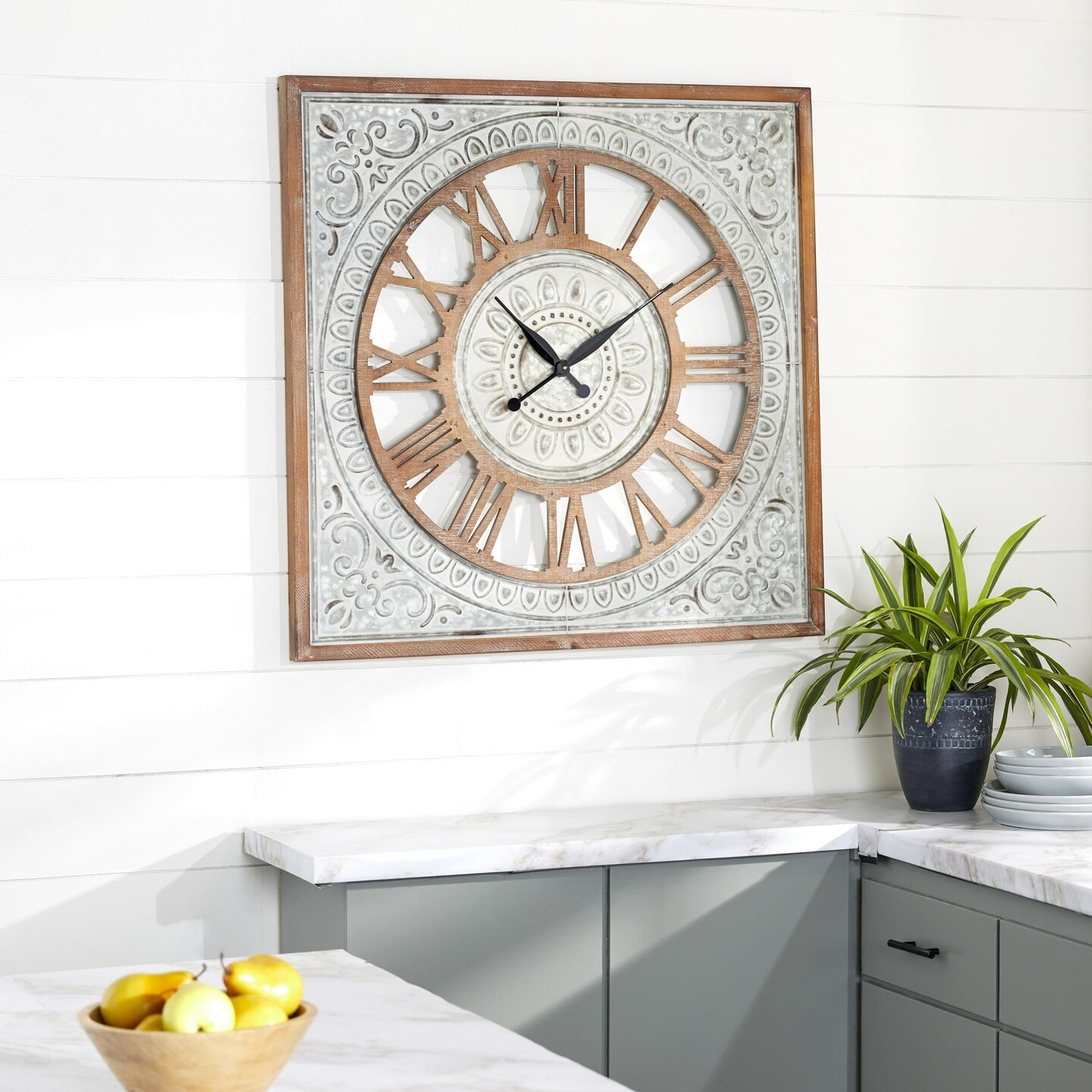 DecMode 36&#x22; Brown Metal Scroll Wall Clock with Embossed Metal