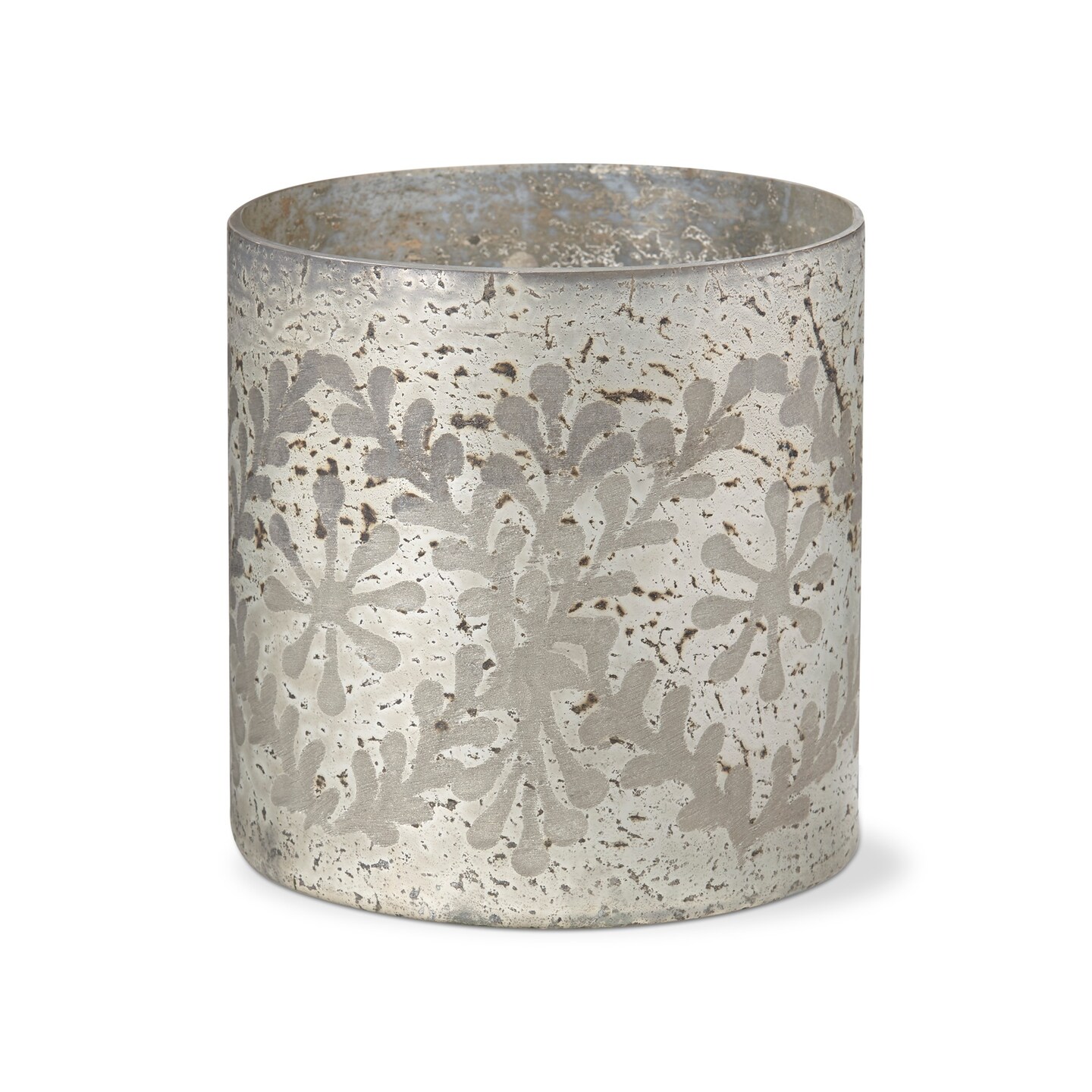 Eva Etched Hurricane Candle Holders - Antique Gold Glass Pillar Holders, 6&#x22; H x 6&#x22; Dia, Everyday Decor