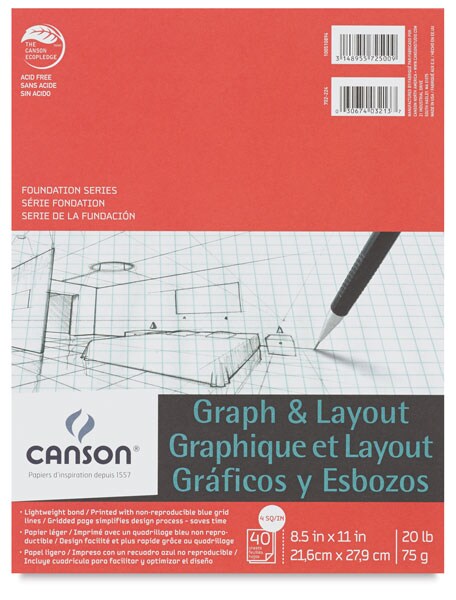 Canson Foundation Graph Pad - 8-1/2&#x22; x 11&#x22;, 4&#x22; x 4&#x22; Grid, 40 Sheets