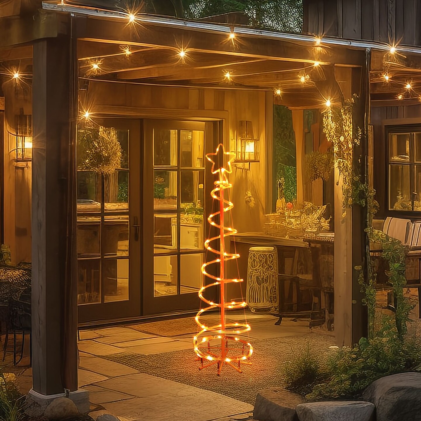 16 Modes Spiral Lighted Christmas Tree Outdoor Yard Decorations