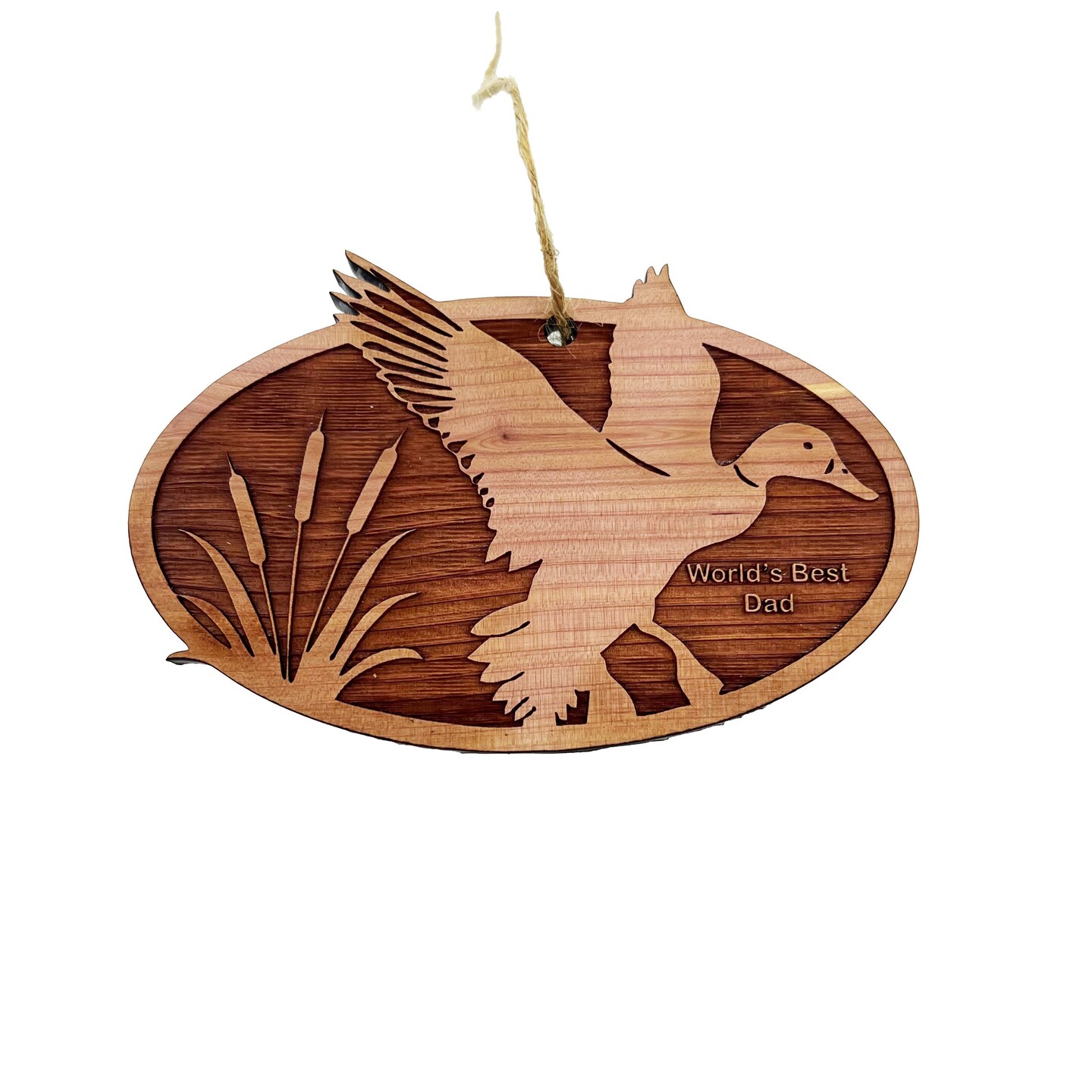 Flying Duck Worlds Best Dad - Cedar Ornament Flying Duck Worlds Best Dad - Cedar Ornament